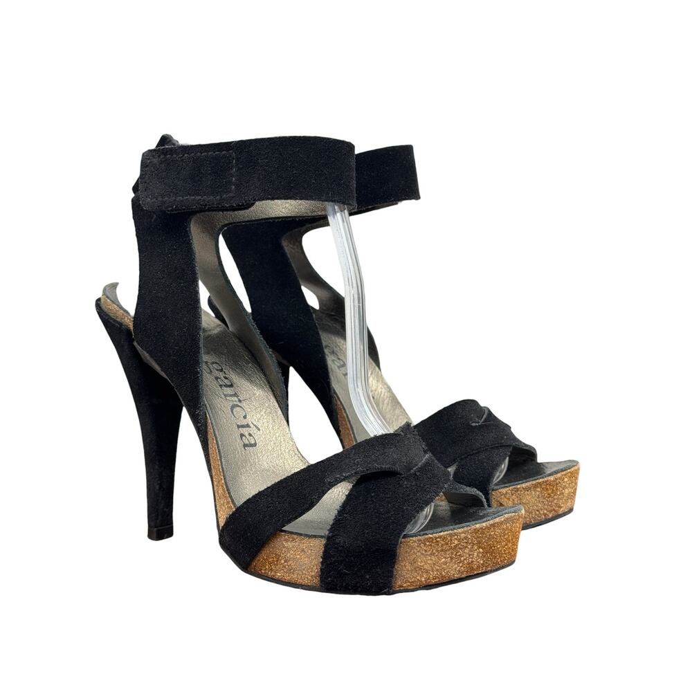 Pedro Garcia Black Strappy Stiletto Heel 8.5 Sexy‎ Party Suede Cocktail Platform